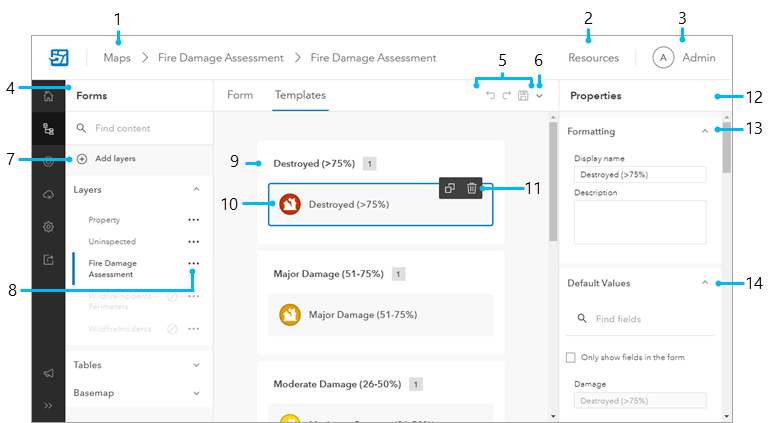 Forms page showing feature templates. Forms page showing feature templates.